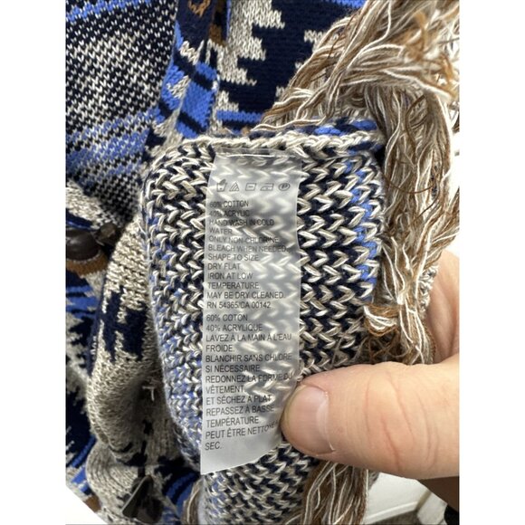 Alia Woman M Southwestern Aztec Cardigan Sweater Knit Fringe Toggle Shawl - Picture 6 of 6